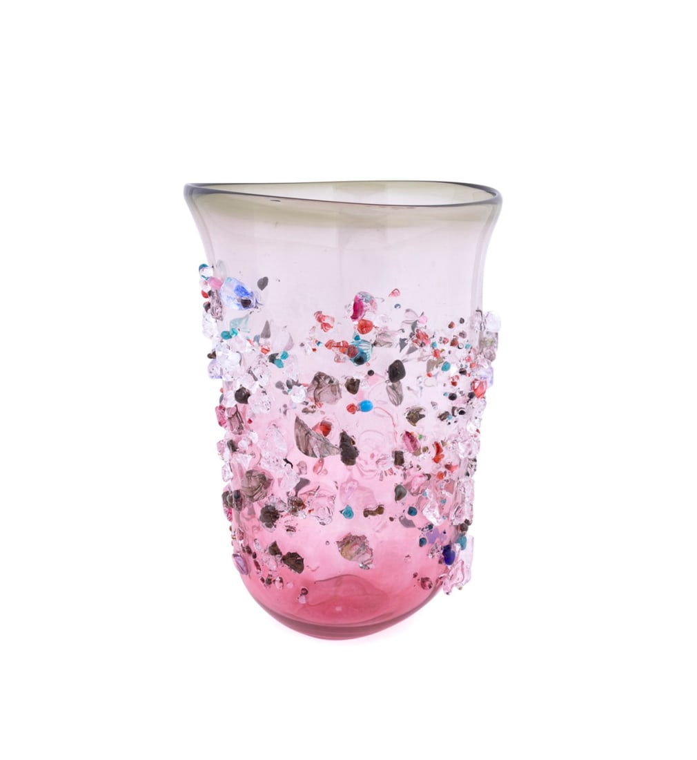 MAARTEN VROLIJK, 'SAKURA IN PINK', GLASS VESSEL: Maarten Vrolijk (Dutch, born 1966). "Sakura in Pink" - blown glass with applied glass shards, signed to the underside and numbered "TRP160". Provenance: Private Collection of an Esteemed Gentleman, At