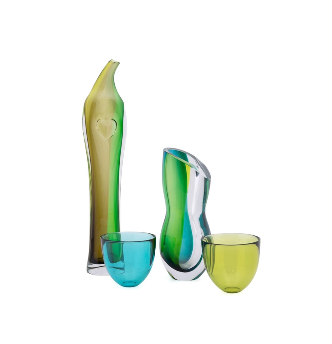 FOUR BLUE/GREEN GLASS PCS, KOSTA BODA & ORREFORS (1 of 12)