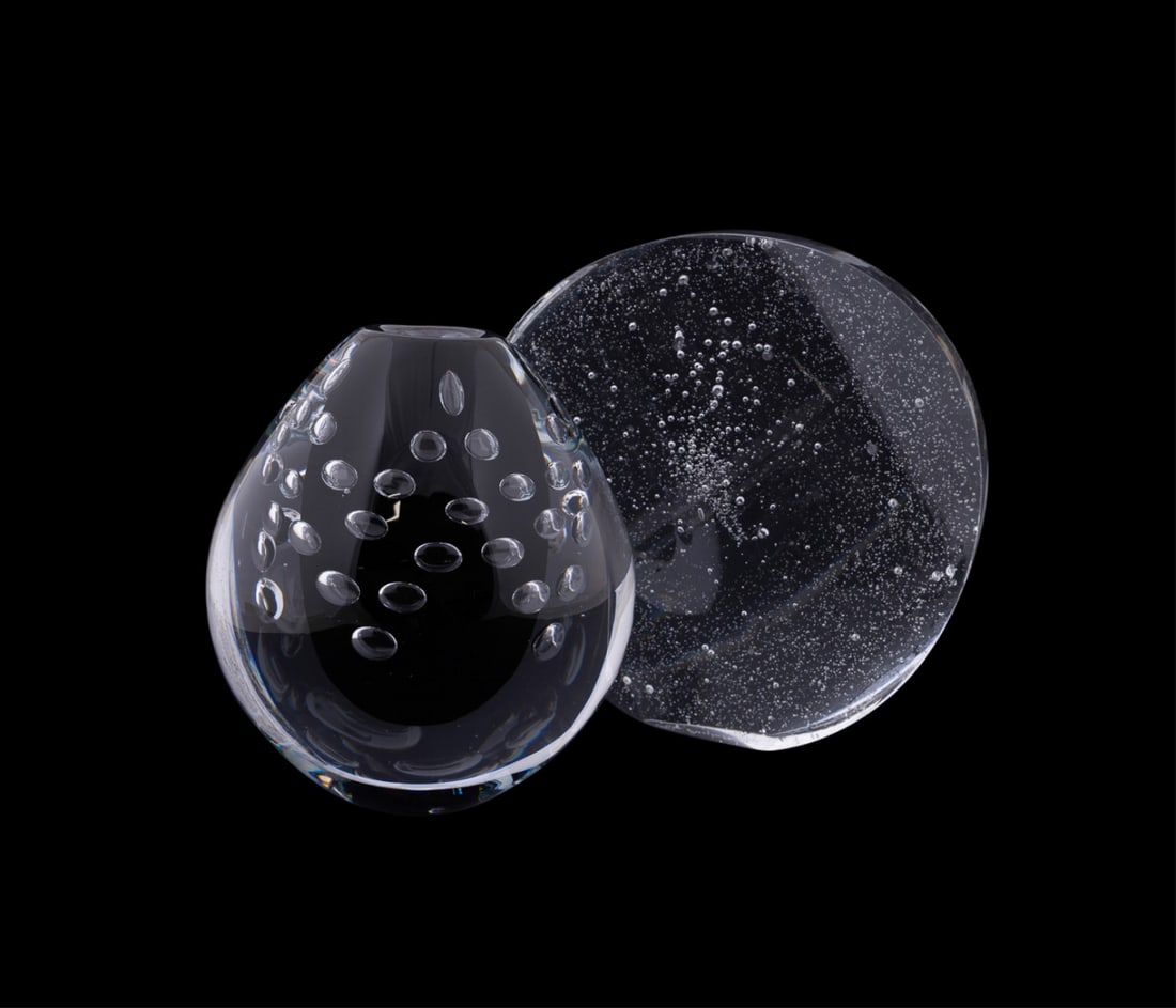 ORREFORS, TWO DESIGNER COLORLESS ART GLASS OBJECTS (1 of 8)