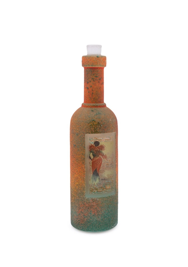 KJELL ENGMAN FOR KOSTA BODA, BOTTLE SCULPTURE: Kjell Engman (Swedish, born 1946) for Kosta Boda (Swedish, founded 1742). Limited edition of 300 Modern sand cast figural glass bottle-form sculpture, appropriately marked with number 7264007. Provena