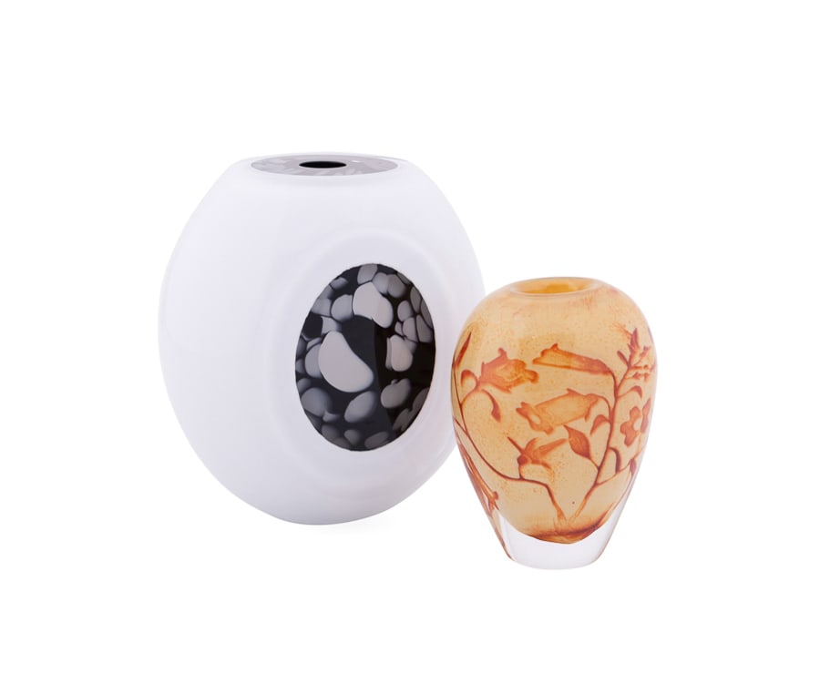 KOSTA BODA, 2 VASES, ANN WAHLSTROM & OLLE BROZEN: Kosta Boda (Swedish, founded 1742). Group of two pieces of art glass comprising, a limited edition Ann Wahlstrom (Swedish, born 1957) designed cased black and white vase (numbered 5 of 30) and an Olle
