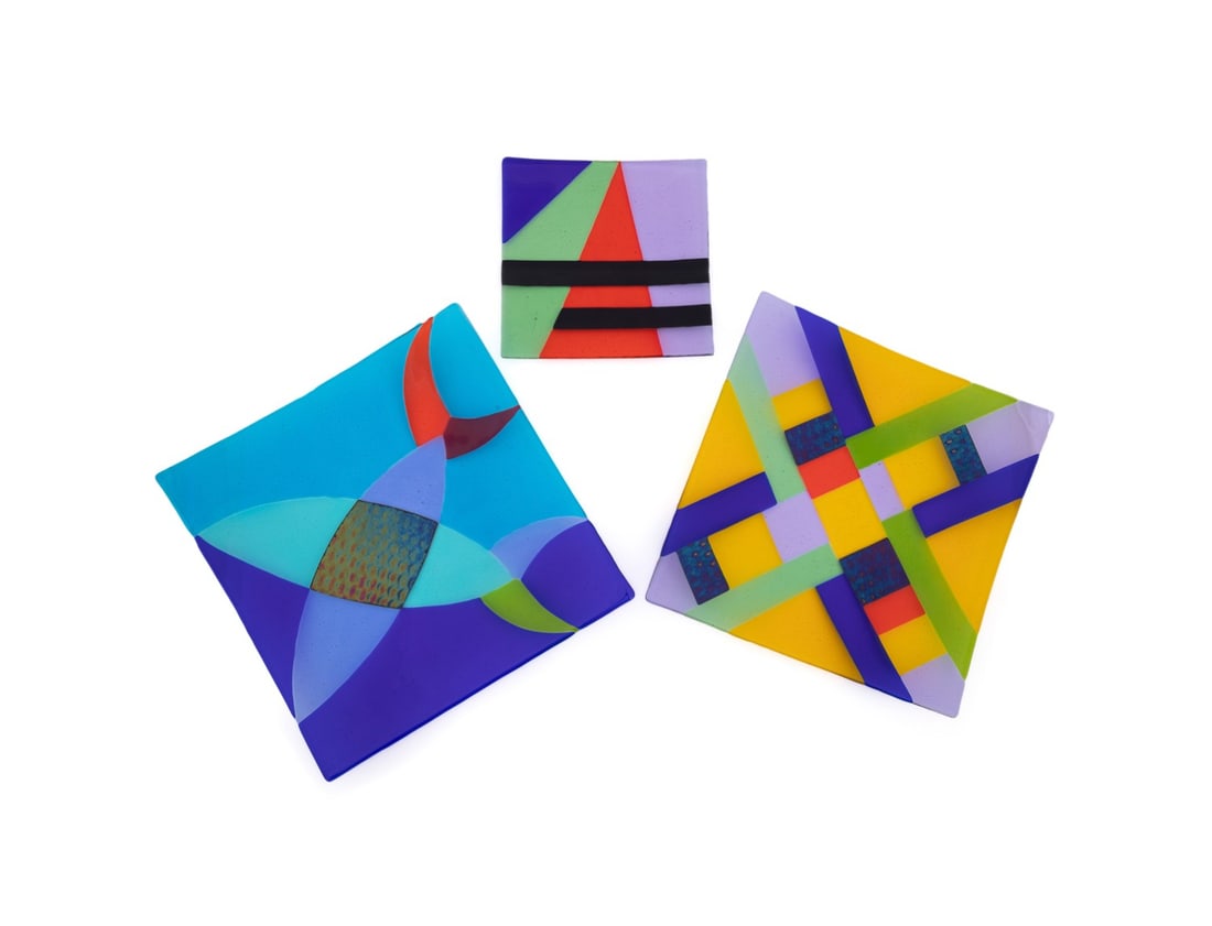 HELENA GIBSON, THREE SQUARE STUDIO GLASS CHARGERS (1 of 10)