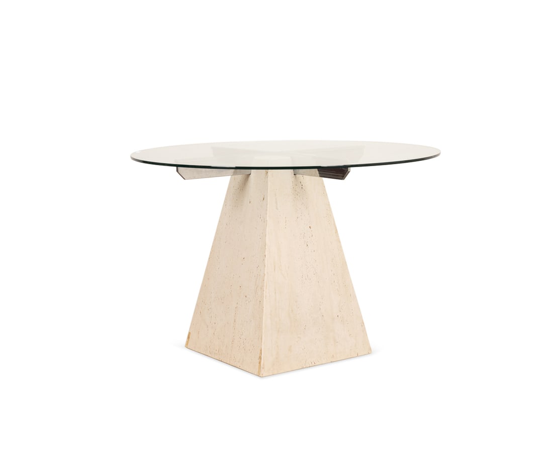 ARTEDI MID CENTURY MODERN GLASS & TRAVERTINE TABLE (1 of 6)
