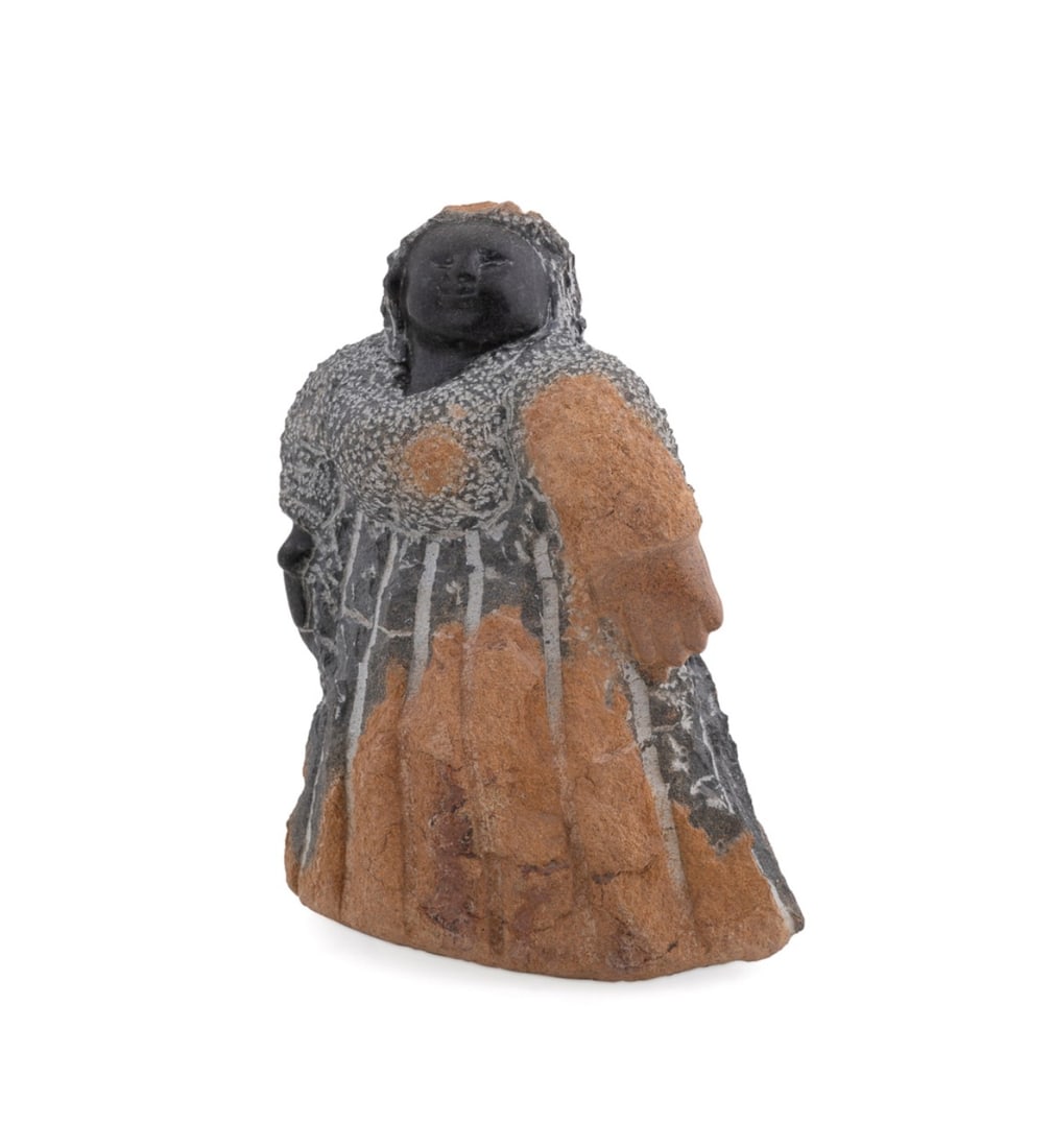COLLEEN MADAMOMBE, STONE SCULPTURE OF A MOTHER: Colleen Madamombe (Zimbabwean, 1964-2009). Untitled - Sculpture of a Mother - undated, black serpentine stone / springstone, signed to the lower back edge of figure. Provenance: Private Collection,
