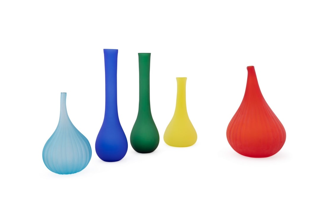 FIVE FROSTED ART GLASS VASES INCL. SALVIATI (1 of 11)