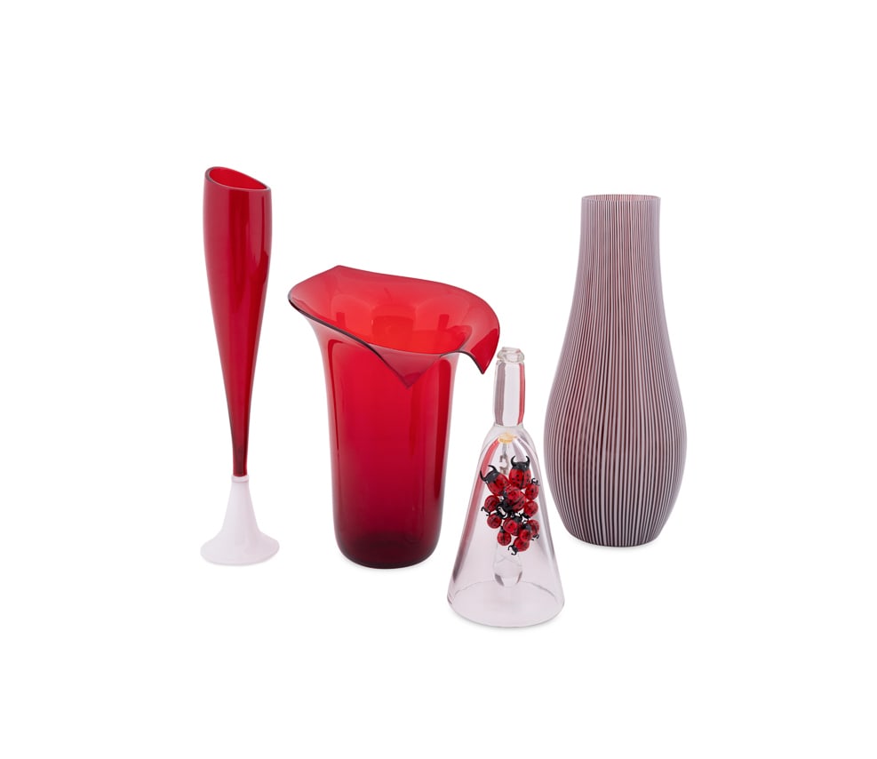 VENINI, GROUP OF FOUR RED ART GLASS PIECES (1 of 12)