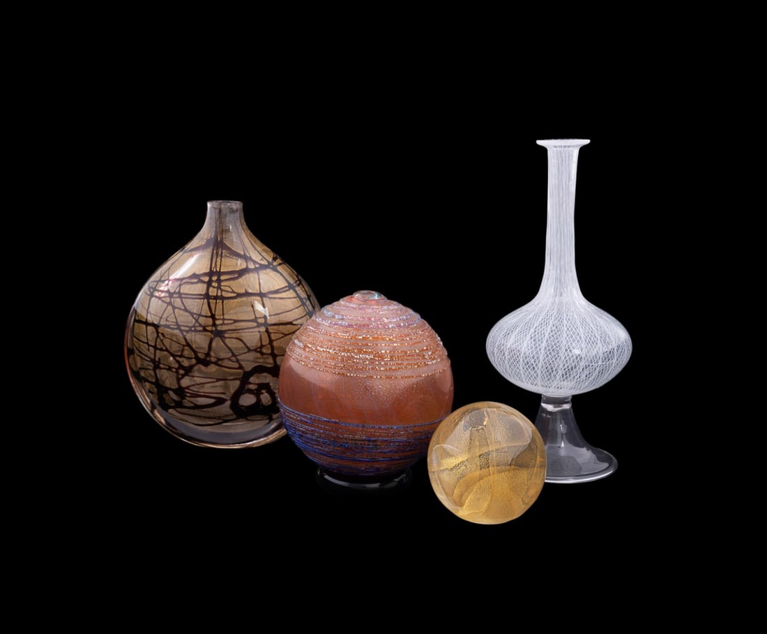 SEGUSO, GROUP OF FOUR LIMITED EDITION GLASS PIECES: Seguso Viro (Italian, founded 1993), late 20th-early 21st century. Group of four limited edition pieces of art glass comprising one "Fumo" vase (numbered 22 of 101), one "Bovo" vase (numbered 17 of 10