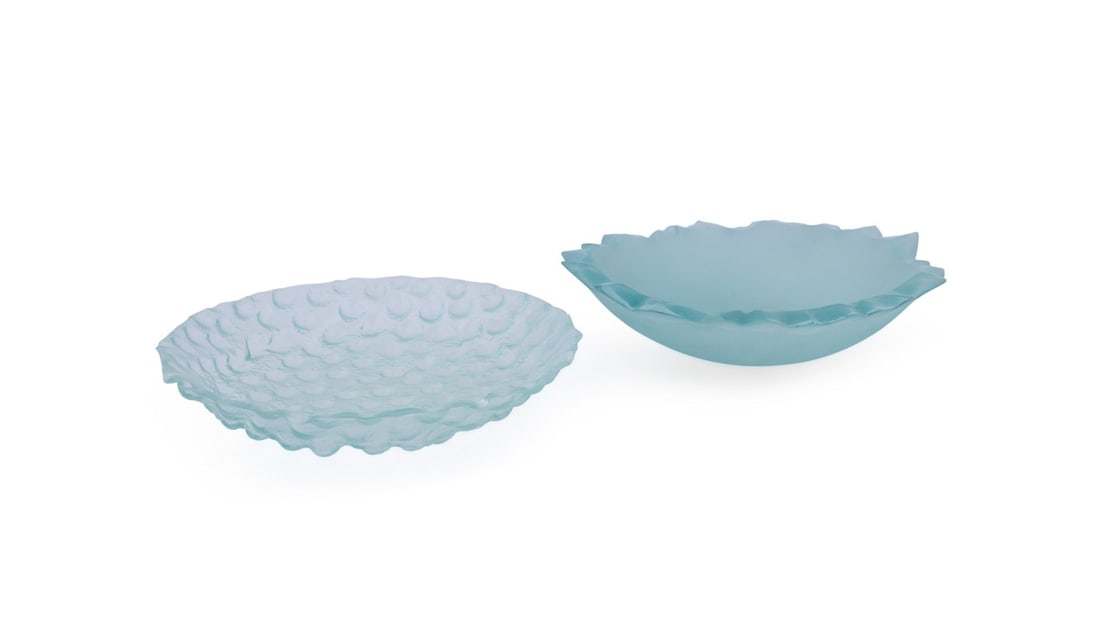 TWO FROSTED ART GLASS BOWLS, INCL. LUCIEN SIMON (1 of 11)