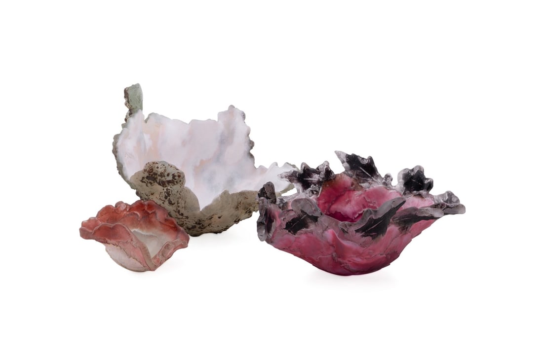 AMANDA BRISBANE, 3 STUDIO SAND CAST GLASS VESSELS (1 of 9)