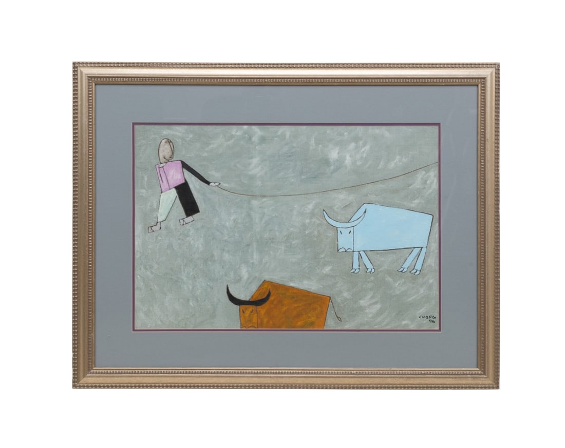 LE THIET CUONG, MAN AND TWO BUFFALO, 1996 GOUACHE (1 of 5)