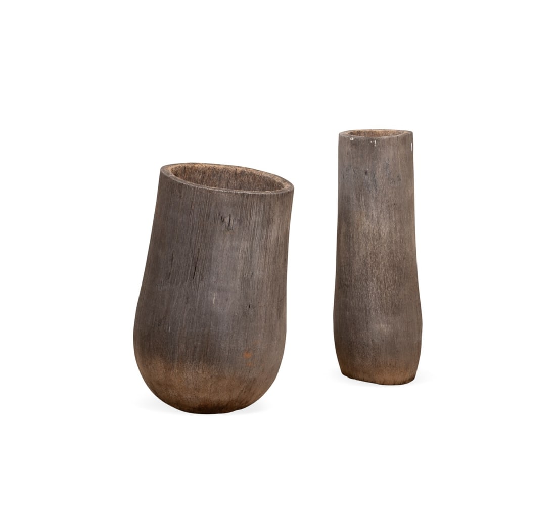 TWO LARGE BALINESE TREE TRUNK PLANTERS (1 of 6)