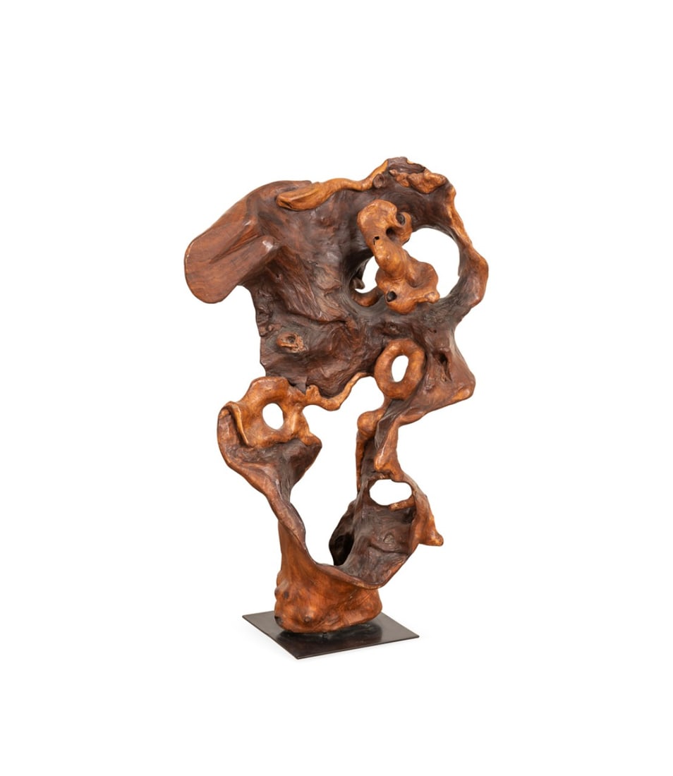 LARGE ASIAN WOOD SCHOLAR ROOT SCULPTURE ON STAND (1 of 5)