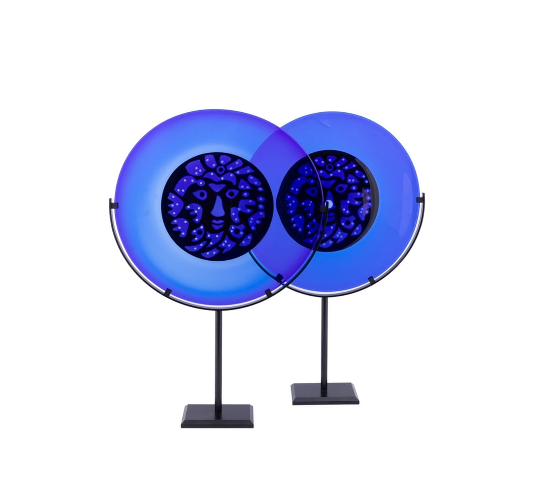 L. HELLSTEN FOR ORREFORS, PAIR OF FIGURAL CHARGERS (1 of 12)
