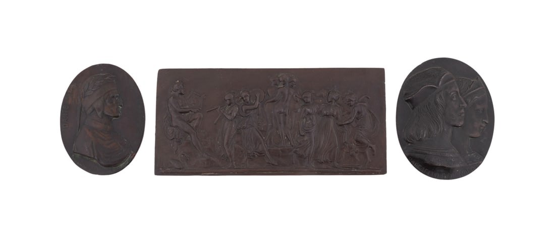 Three Patinated Pewter Bas Relief Hanging (1 of 8)
