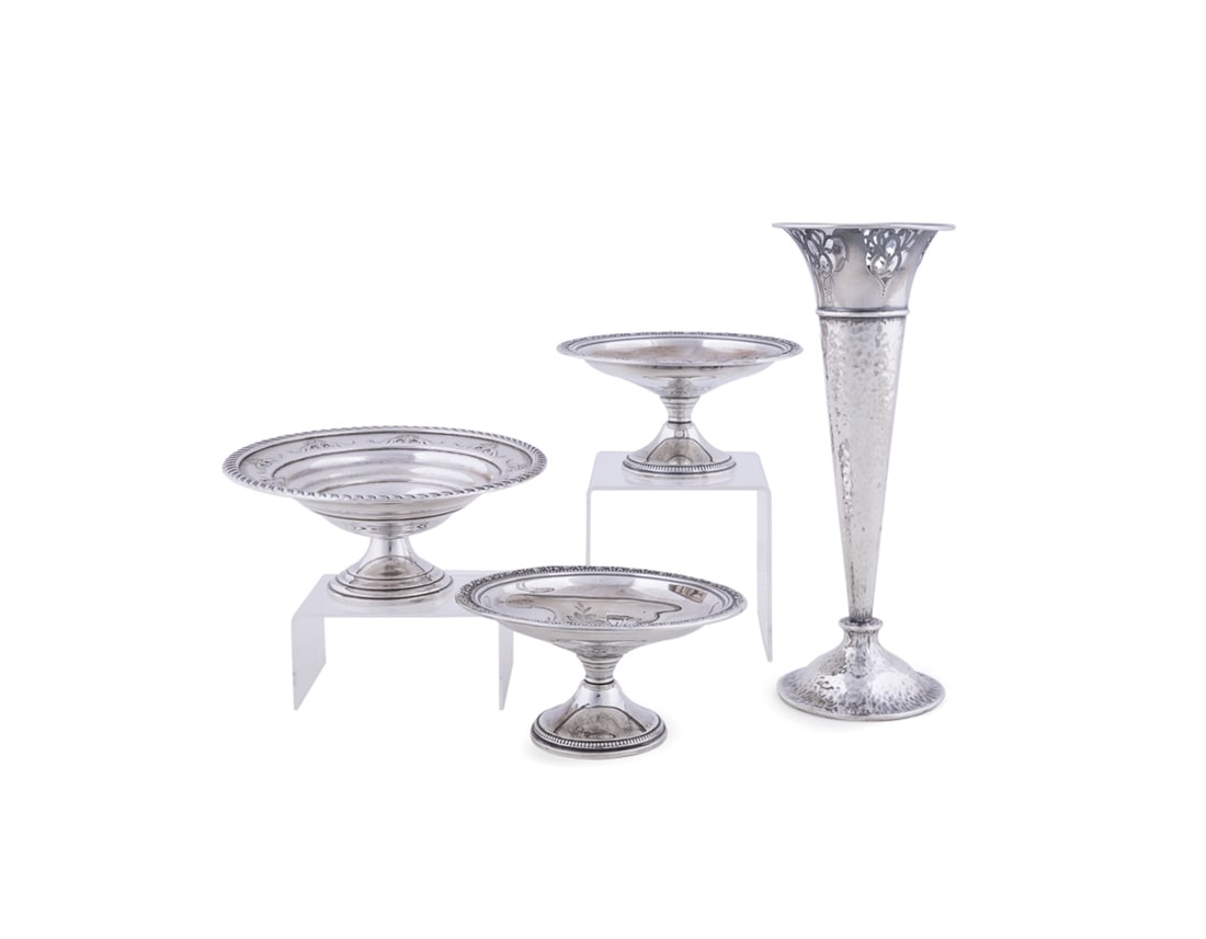 Three Weighted Sterling Compotes and a Trumpet (1 of 11)