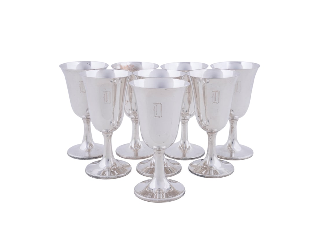 Set of Eight Silverplate "D" Monogram Goblets (1 of 5)