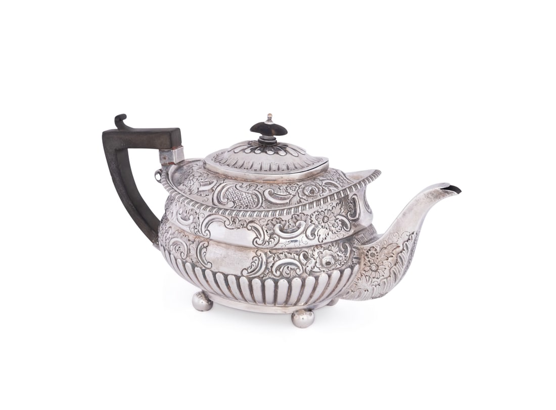 George III Sterling Silver Repousse Teapot (1 of 7)