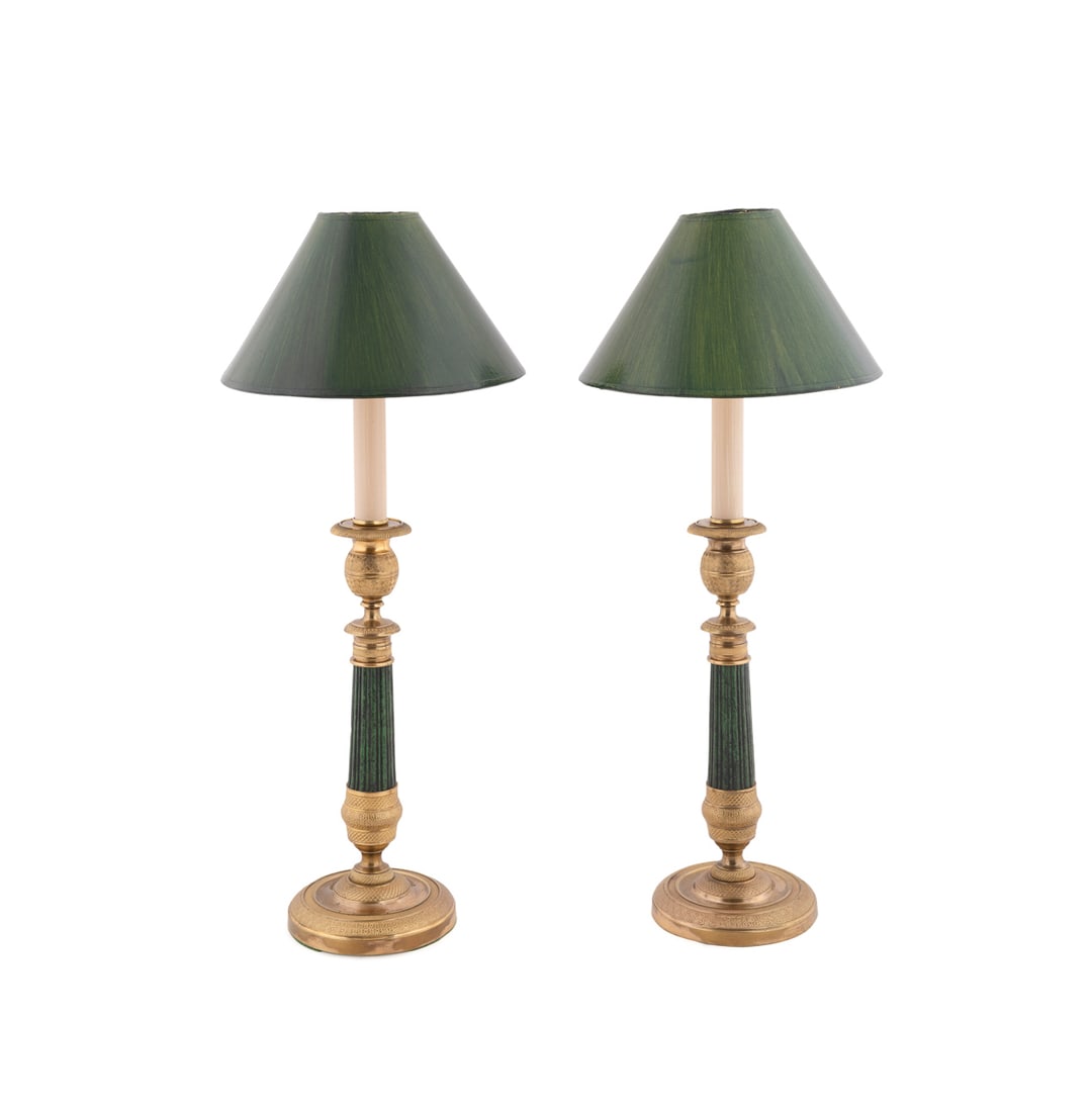 Pair of Empire Brass Candlestick Lamps, 20th (1 of 3)