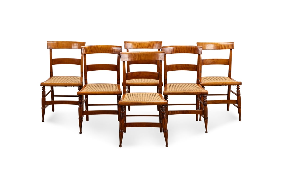 6 Country Sheraton Tiger Maple Dining Chairs (1 of 4)