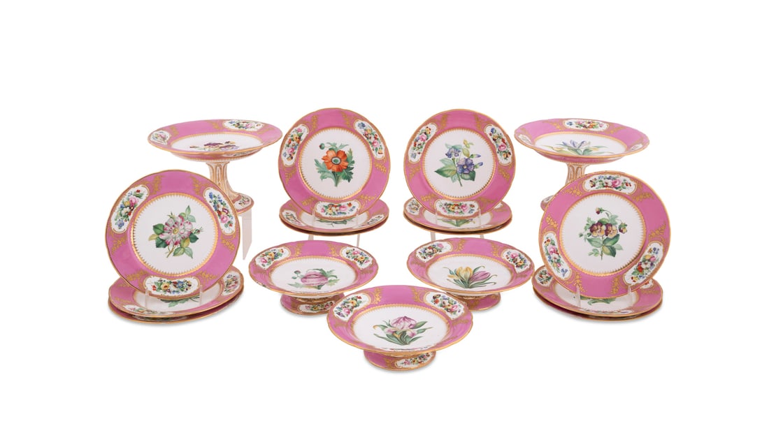 Coalport (attr.) 14 piece Rose Du Barry Dessert (1 of 14)