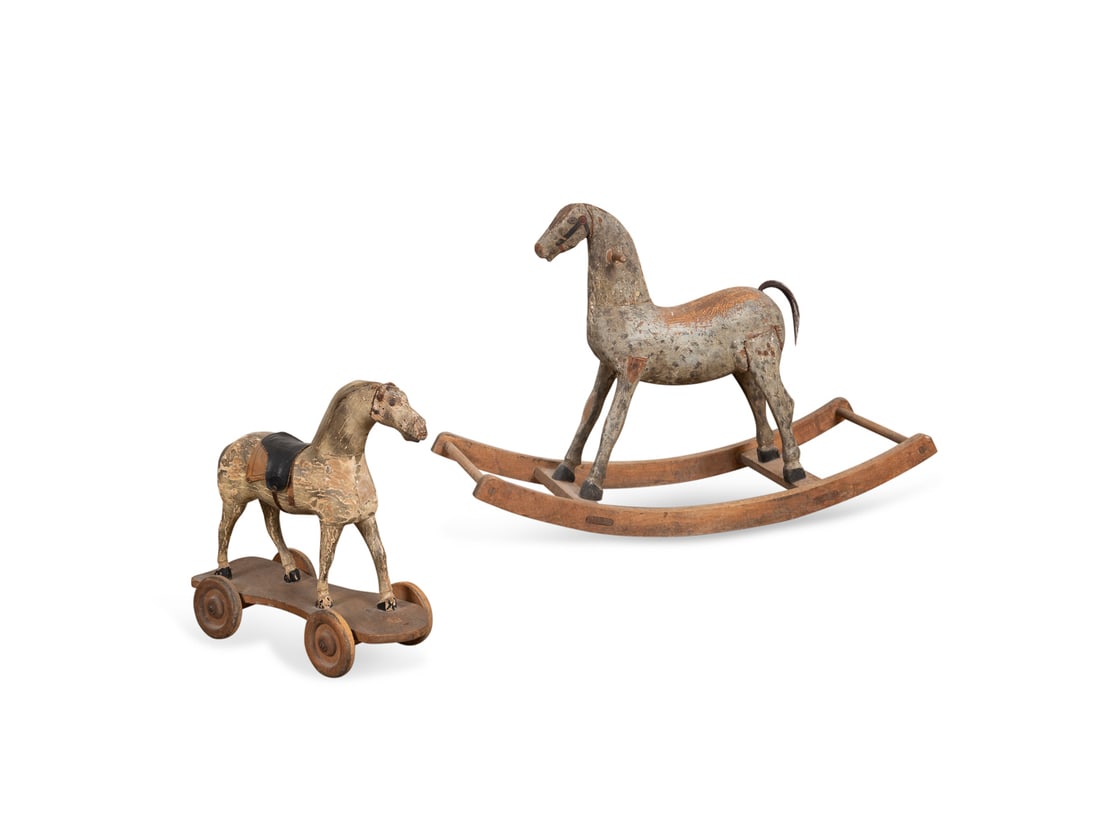Two Primitive Wooden Polychrome Horse Toys, 19th (1 of 8)