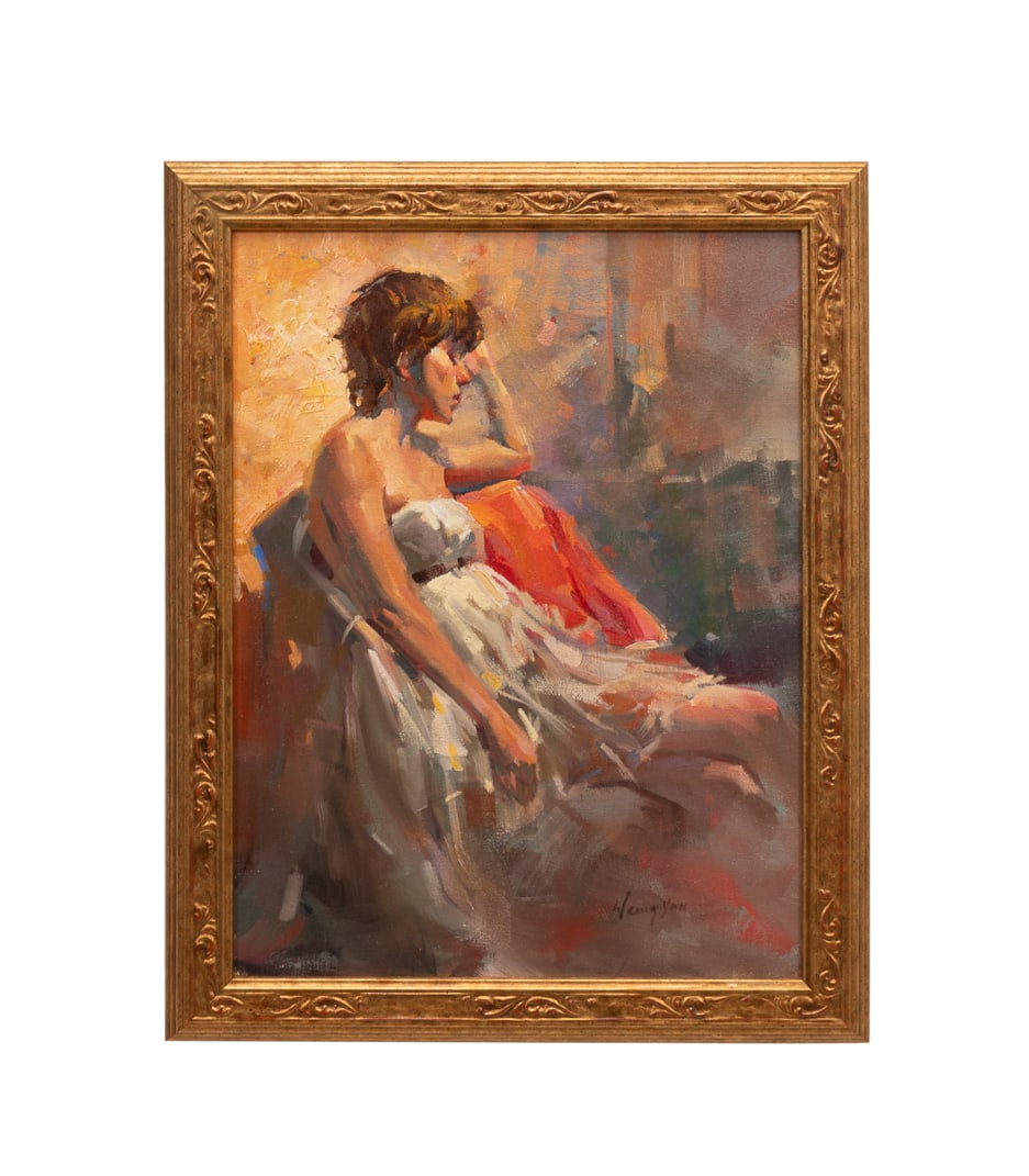 Henry Yan, Untitled - Portrait of Woman in White: Henry Yan Chinese/American, 20th-21st century Untitled - Portrait of Woman in White Dress - 20th-21st century Oil on canvasboard Signed to LR. Framed. Board: 12 x 16 in. (30.5 x 40.6 cm.), Frame: 18 1