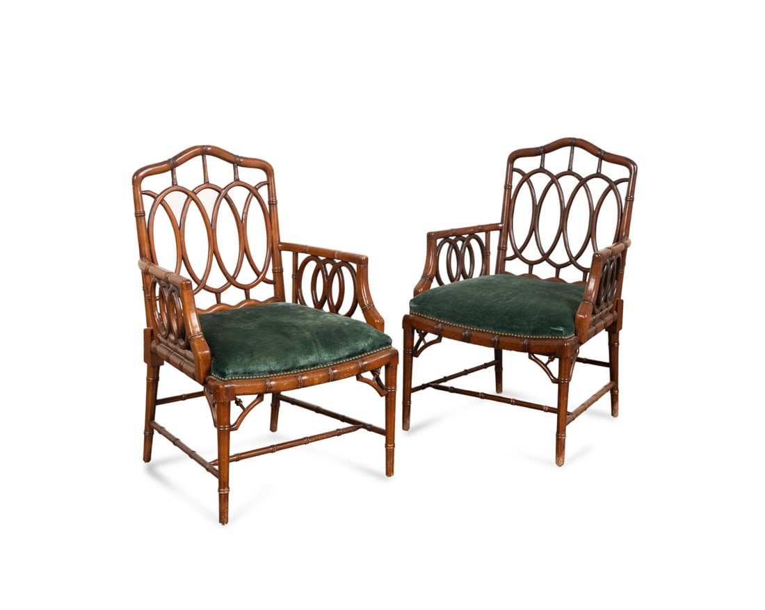 Pair of Baker Chinese Chippendale Arm Chairs (1 of 7)