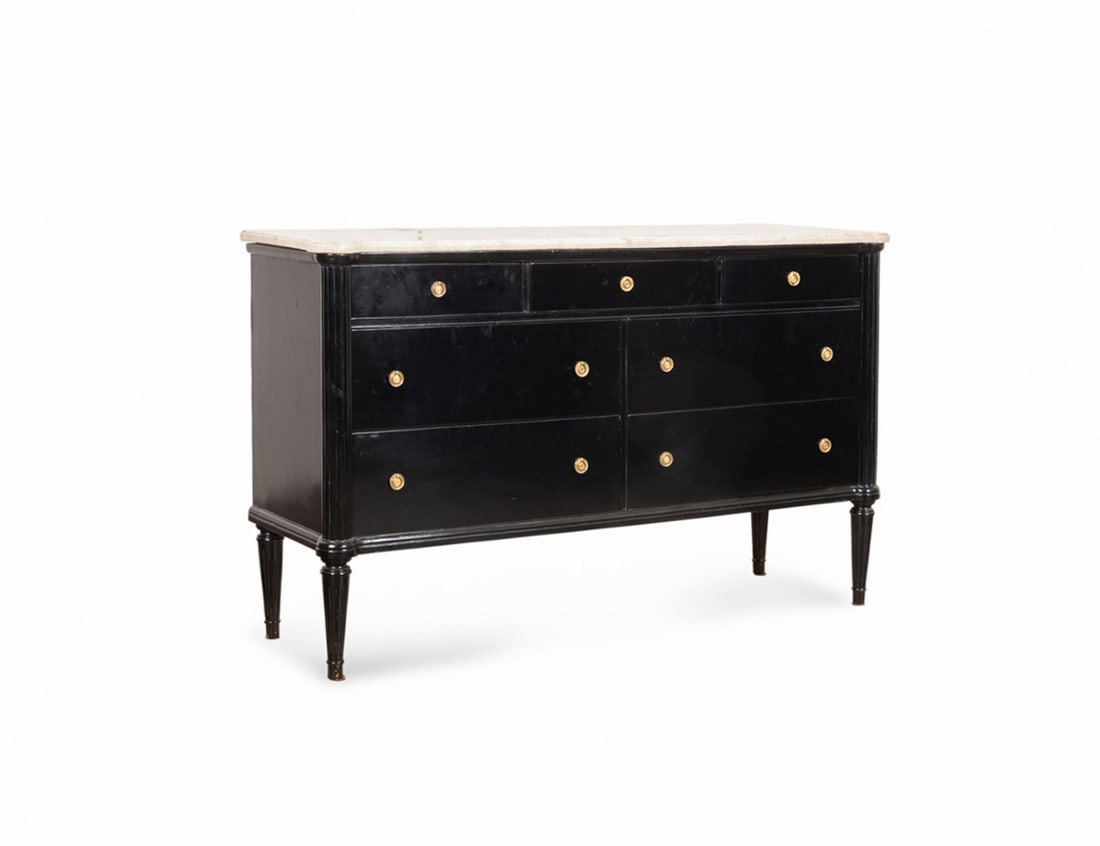 Maison Jansen () MT Ebonized Chest of Drawers: Maison Jansen (style) Marble Top Ebonized Chest of Drawers Style of Maison Jansen (French, founded 1880), 1940s. Louis XVI style ebonized marble top seven-drawer chest, three over four, and brass ring