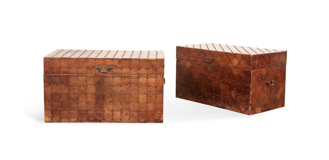 Near Pair of Custom Brown Leather Covered (1 of 8)