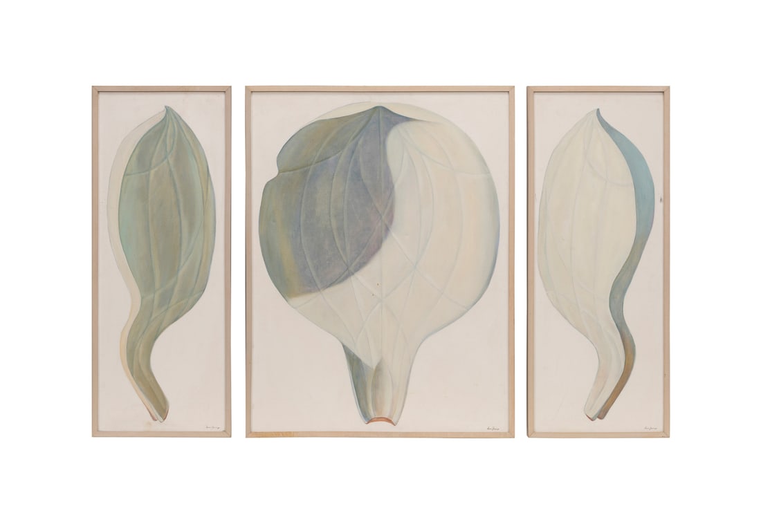 C. Jennings, "Botanical Triptych", 20th C., O/C: Comer Jennings American, 1926-2016 "Botanical Triptych" - 20th century Oil on canvas Each signed to LR, center panel titled to verso. Framed. Center frame: 40 7/8 x 31 x 1 1/4 in. (103.8 x 78.7 x 3.2 