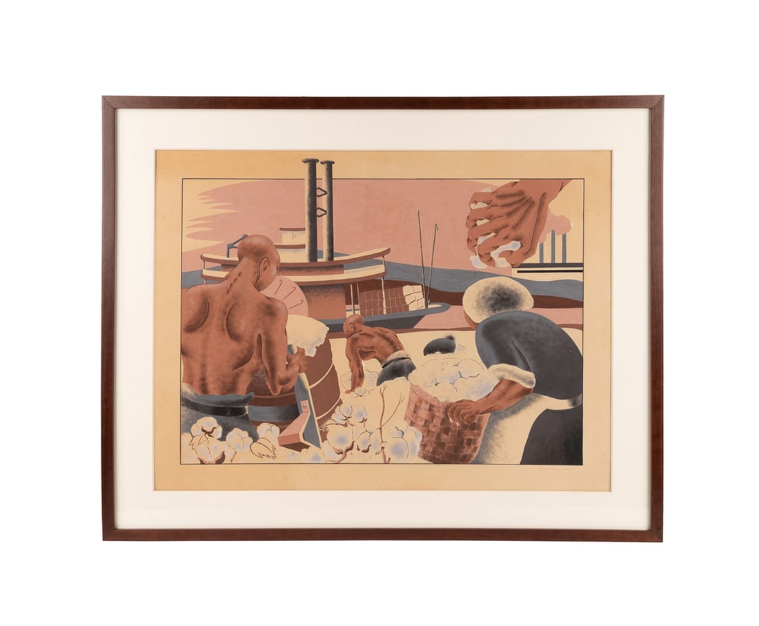 C. Giddings, Loading the Bales, 1939, Gouache: Charles Giddings American, 20th century Untitled (Loading the Bales) - 1939 Gouache on toned board Signed "Chas. Giddings" and dated under image to LR. Framed. Sight: 28 1/4 x 38 1/2 in. (71.8 x 97.8 
