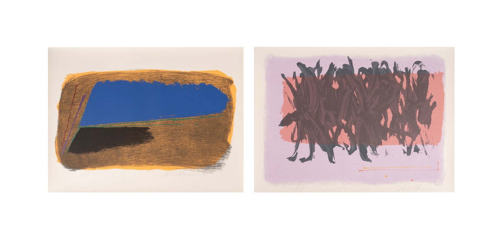 Dan Christensen, Two Screenprints, 1980 & 1981: Dan Christensen American, 1942-2007 "Shanidar" (1980) and "Latuka" (1981) Screenprints in colors "Shanidar": signed to LR, editioned "A.P." to LL, printed by David L. Margolis, with blind stamp to