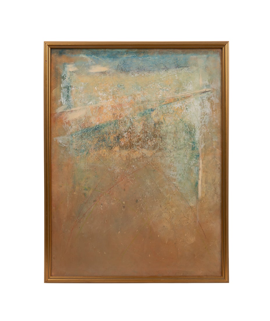 Scott Upton, "Erosion of Discipline", MM/C: Scott Upton American, born 1958 "Erosion of Discipline" - late 20th/early 21st century Mixed media on canvas Apparently unsigned to recto, titled to stretcher. Framed. Canvas: 40 x 30 in. (101.6 x 76.