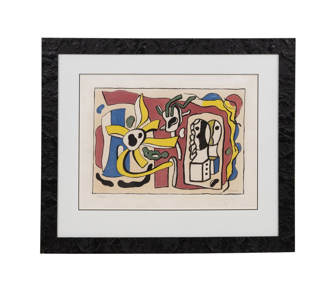 F. Leger (after), "Nature Morte...", 1950, Litho: Fernand Leger (after) French, 1881-1955 "Nature Morte aux Deux Poupees (Still Life with Two Dolls)" - 1950 Lithograph in colors on Rives BFK Signed in plate LR, signed in ink to LR, posthumous