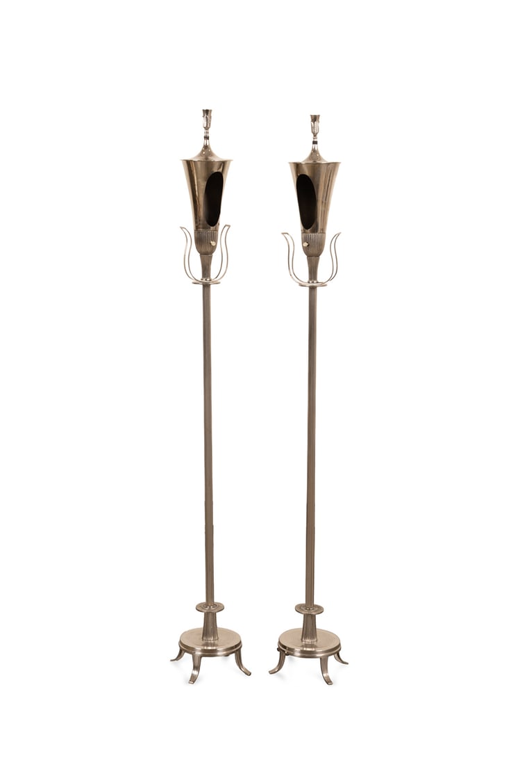 Tommi Parzinger, Pair of Polished Nickel Torchieres (1 of 6)