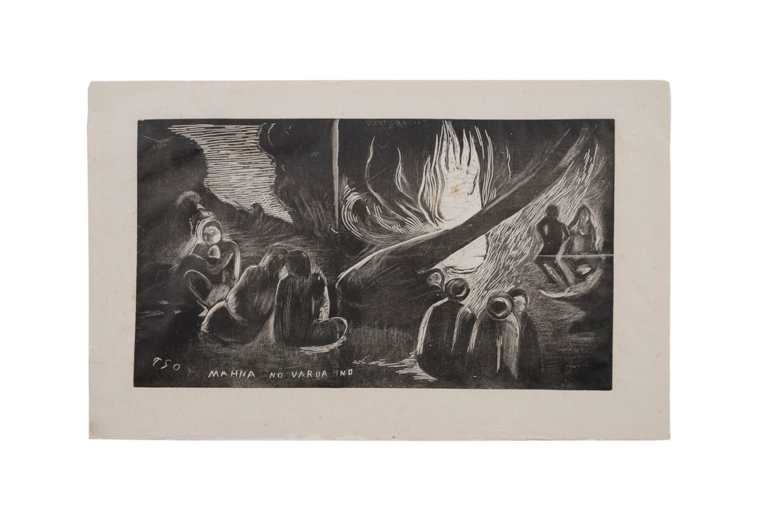 Gauguin (after), "Mahna No Varua Ino", Woodcut: Paul Gauguin (after) French, 1848-1903 "Mahna No Varua Ino" or "The Devil Speaks" - original 1893-94 Woodcut on chine volant paper From the "Noa Noa" Suite, printed in 1921 by Pola Gauguin (Danish / N