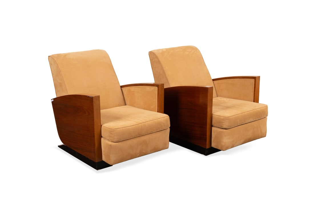 Pair, French Art Deco Style Walnut Club Chairs (1 of 8)