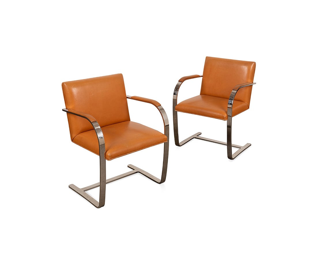 Pair, Knoll (attr) "Brno" Tan Leather Armchairs (1 of 7)