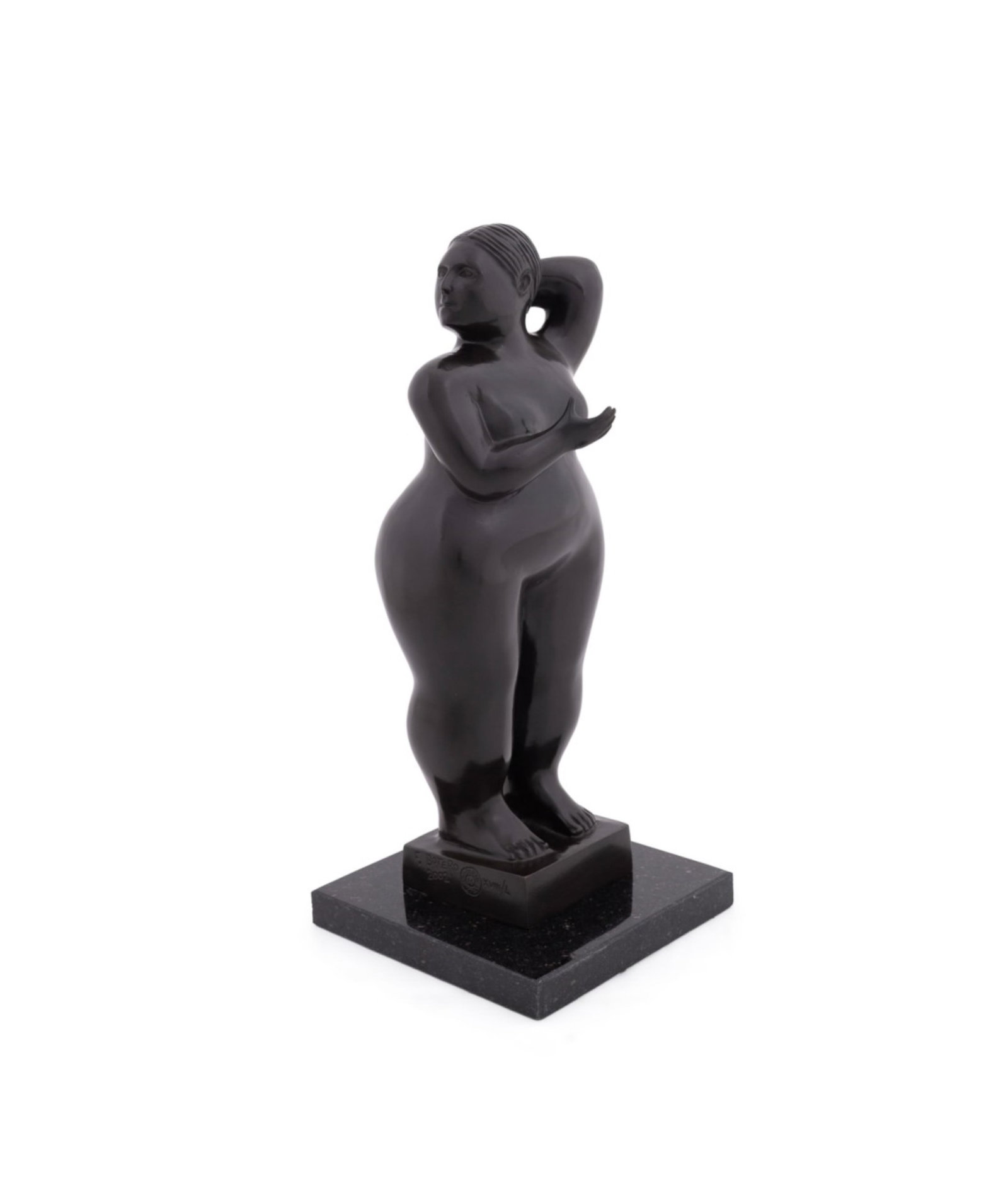 F. Botero (after), "Woman of the Pie", Bronze: Fernando Botero (after) Colombian, 1932-2023 "Woman of the Pie" / "Mujer de Pie" Patinated bronze Signed "F. Botero", dated "2002", and numbered "XVIII/L" (28 of 50) with "Fonderia / M / Italy" foundr
