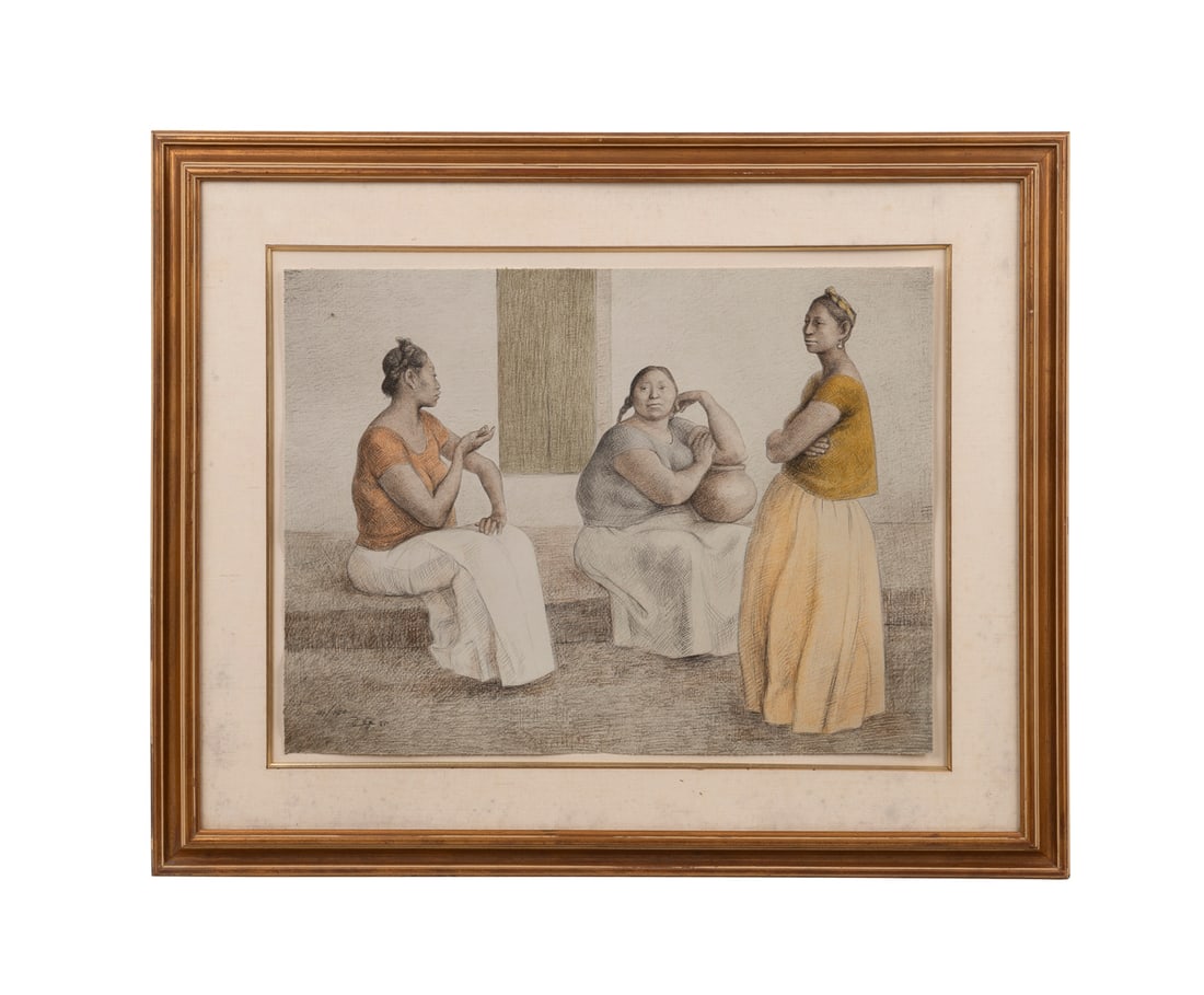 F. Zuniga, "Juchitecas Platicando", 1985, Litho.: Francisco Zuniga Mexican, 1912-1998 "Juchitecas Platicando" (Juchitecan Women Talking) - 1985 Lithograph in colors Numbered 41/150, signed "Zga", and dated to LL, printed by American Atelier, New York