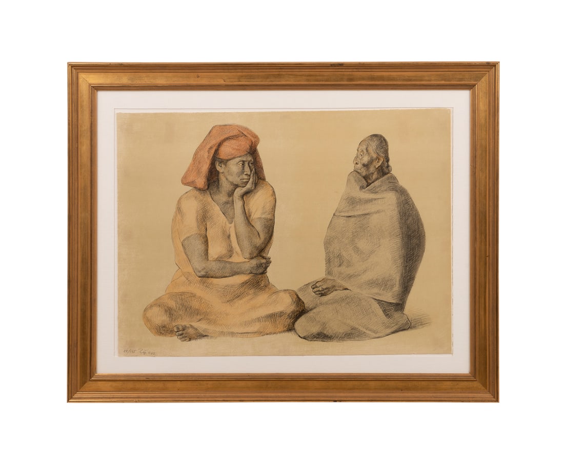 F. Zuniga, "El Rebozo", 1982, Litho.: Francisco Zuniga Mexican, 1912-1998 "El Rebozo (The Shawl)" - 1982 Lithograph in colors Numbered 55/135, signed "Zga", and dated to LL, printed by Atelier Mourlot, Paris, with blind stamp to LR, publi