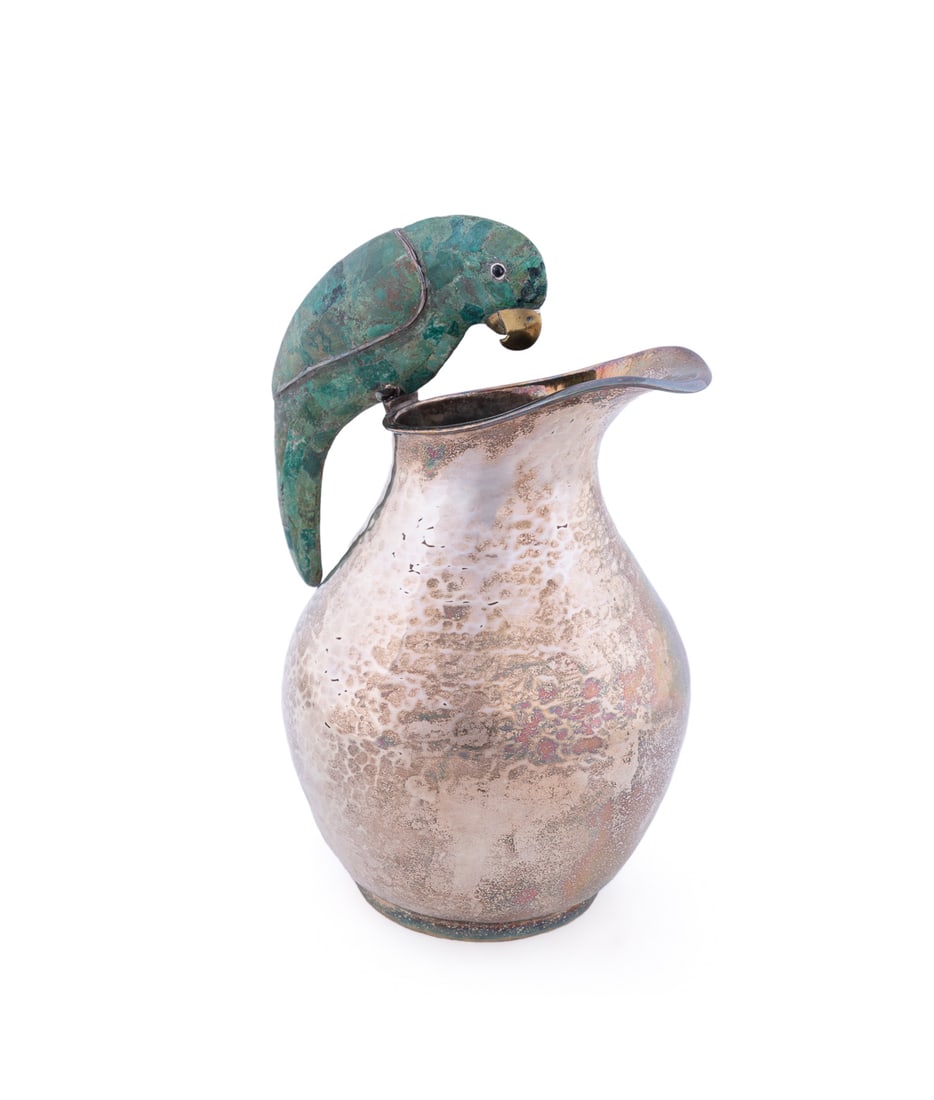 Los Castillo Malachite Parrot Silverplate Pitcher (1 of 7)