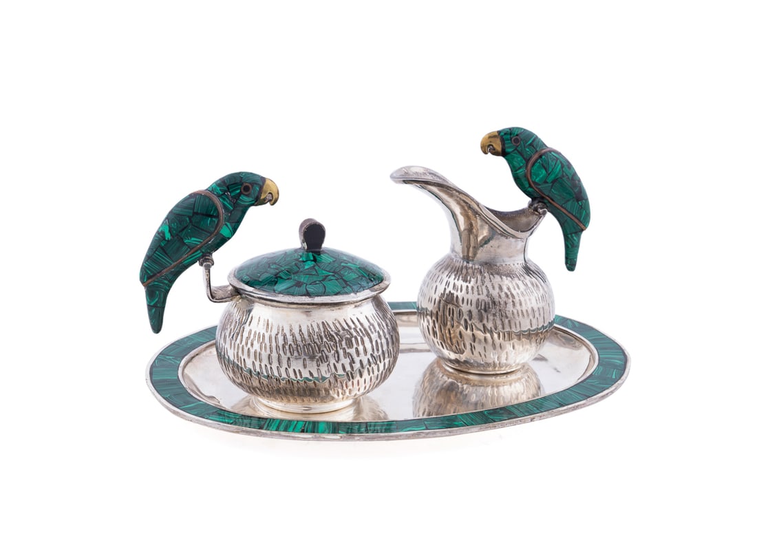 Parrot Plated & Malachite Sugar & Creamer Set (1 of 13)