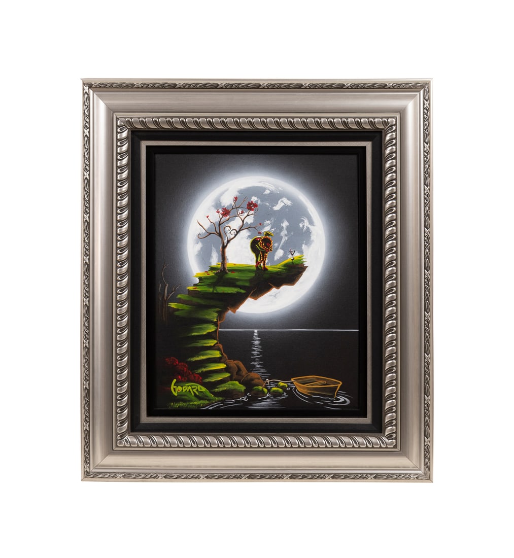Michael Godard, "Moonlight", 21st C., A/C: Michael Godard American, born 1963 "Moonlight" - 21st century Acrylic on canvas Signed to LL, inscribed "OF-HL-16x20-1444" to verso. Framed. Canvas: 22 x 18 in. (55.9 x 45.7 cm.), Frame: 30 3/4 x 26