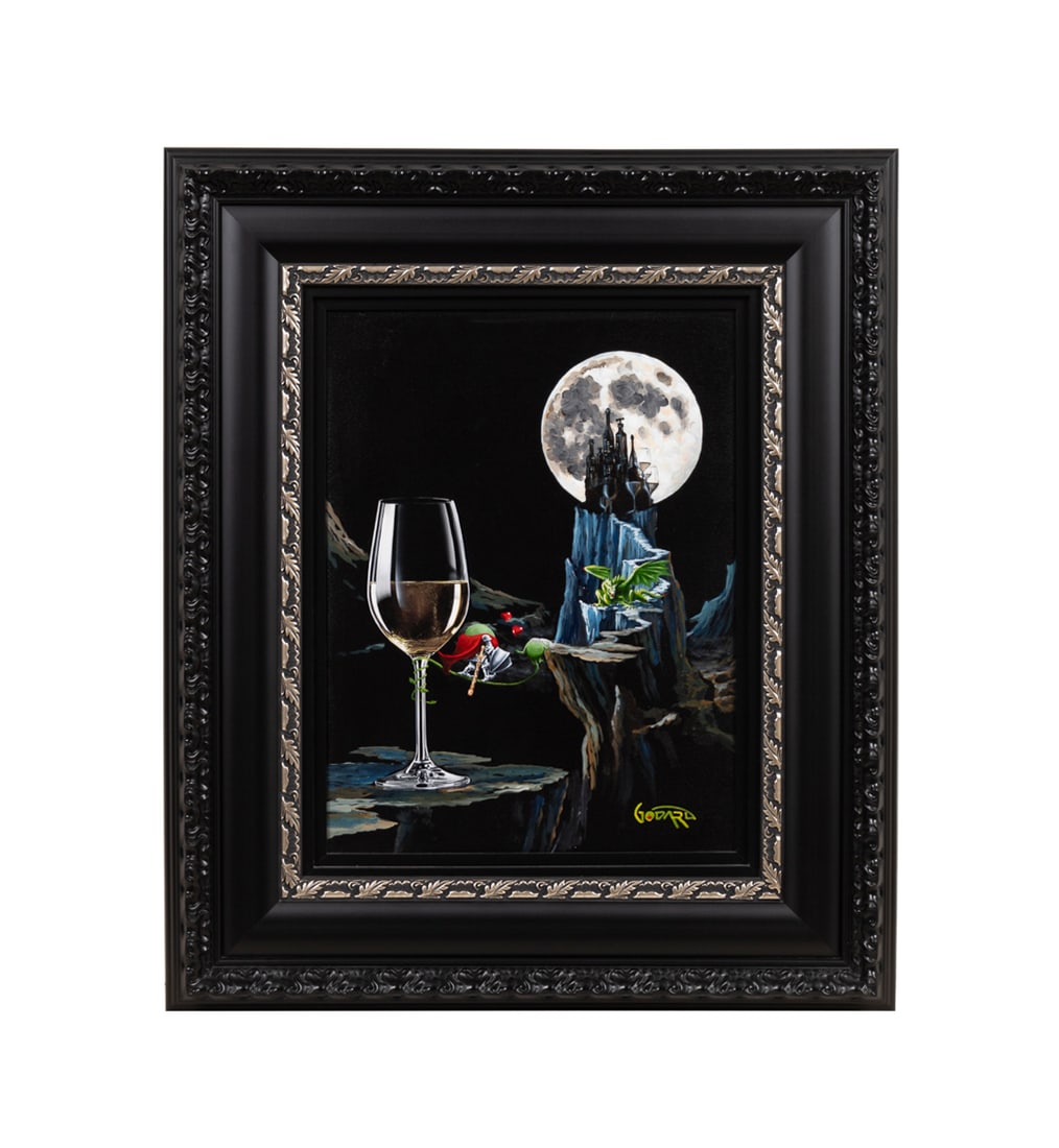 Michael Godard, "Fairy Tale Romance", 21st C., MM: Michael Godard American, born 1963 "Fairy Tale Romance" - 21st century Mixed media and acrylic on canvas Signed to LL, inscribed "MMU-WWAG-18x24-001" to verso. Framed. Canvas: 26 x 20 in. (66 x 50.8