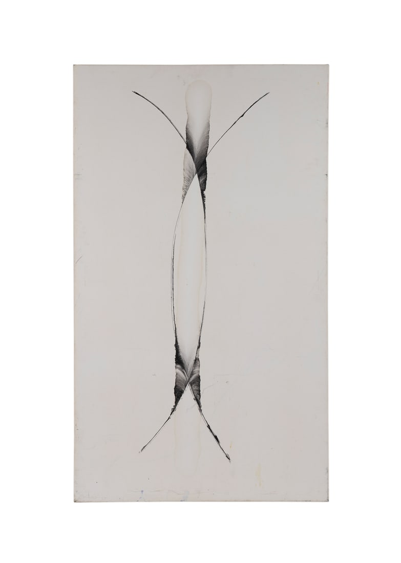 Herbert Creecy, Black & White Abstract, 1995, A/C: Herbert Lee Creecy American, 1939-2003 Untitled (Black & White Abstract) - 1995 Acrylic on canvas Apparently unsigned to recto, signed and dated to verso. Unframed. Canvas: 55 5/8 x 32 in. (141.3 x