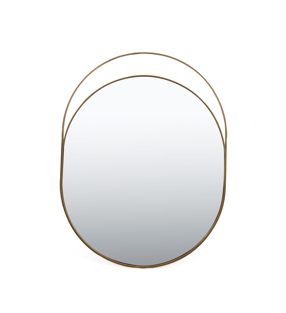 Paul Ferrante (style) Oval Brass Hanging Mirror: Paul Ferrante (style) Modern Oval Iron Accent Hanging Mirror Style of Paul Ferrante (American, founded 1957), contemporary. Modern oval accent hanging mirror, having a patinated iron frame,