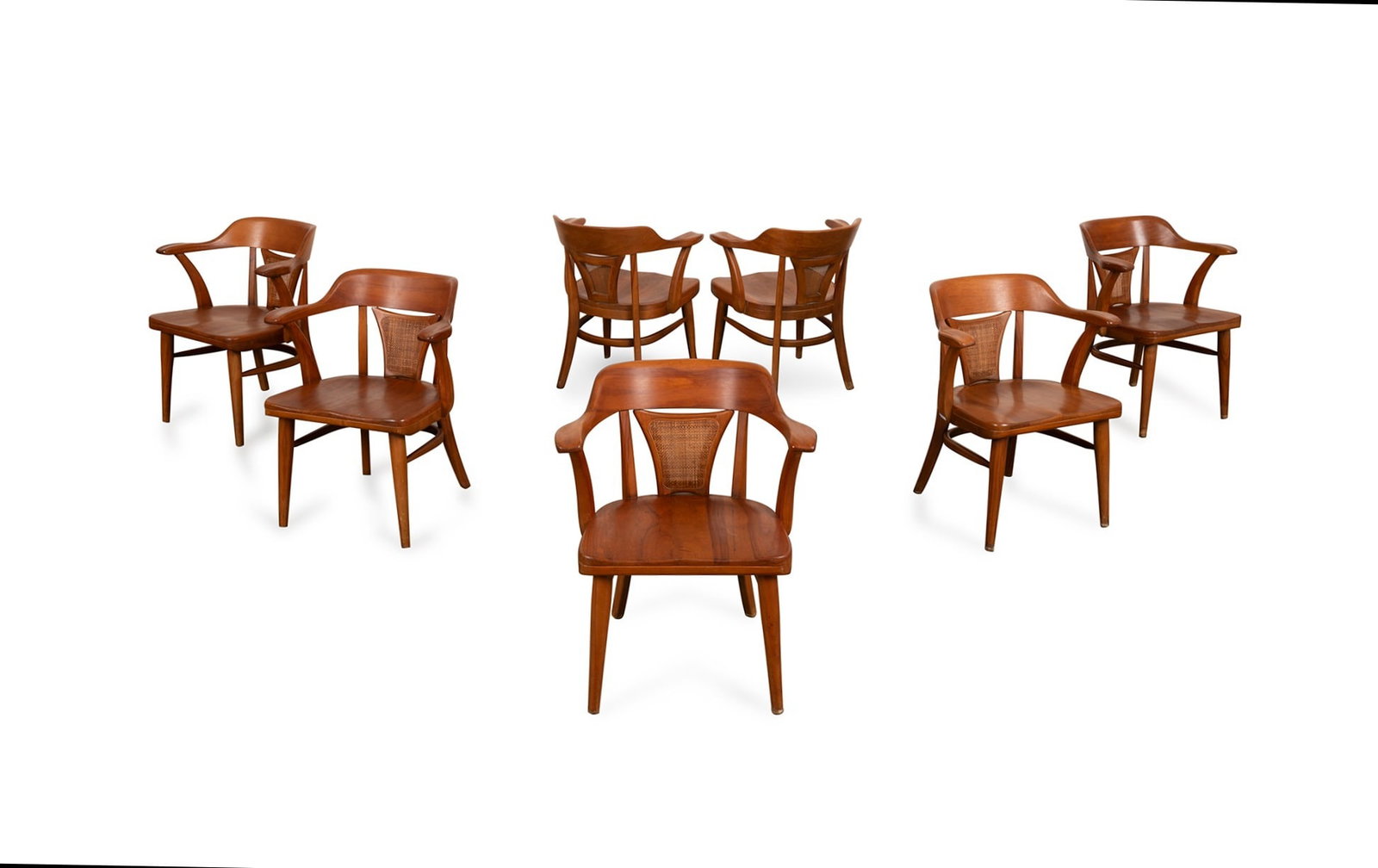 7 Boling Chair Co. Walnut & Cane Dining Chairs, 1950s-60s (1 of 7)
