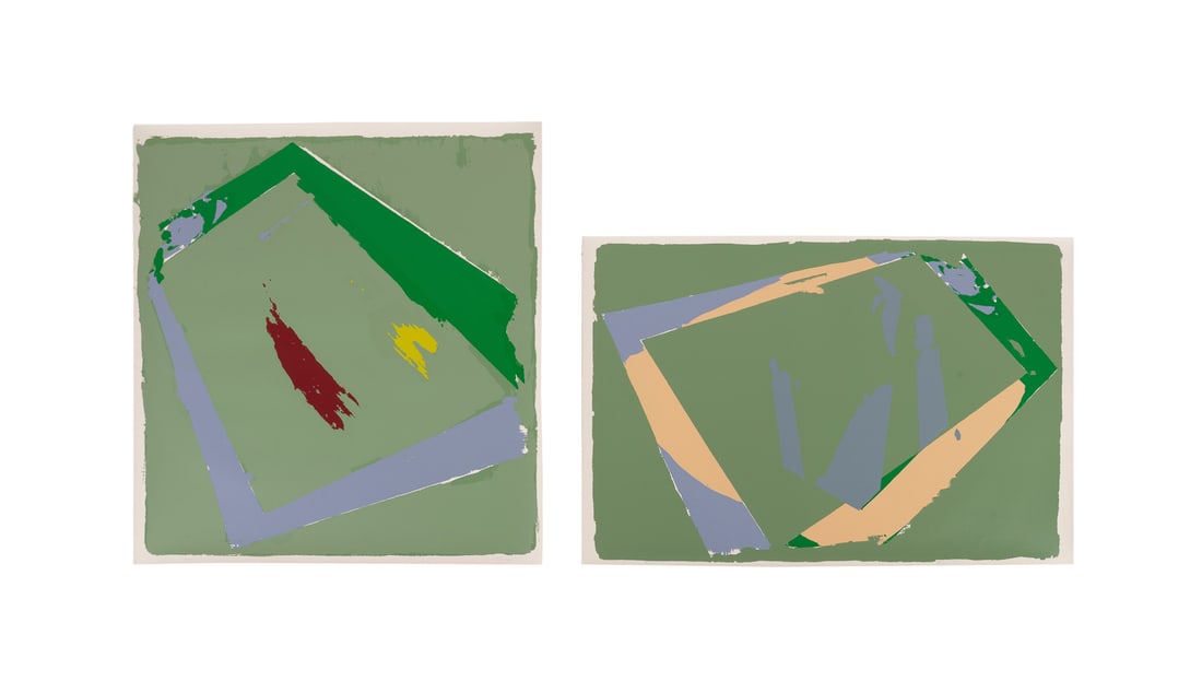 Darryl Hughto, Two Screenprints, 1978: Darryl Hughto American, born 1943 "Maggie's Farm" (1978) and "Silhouettes" (1978) Screenprints in colors Both: signed to LR, editioned "AP" to LL, printed by Andrew Hilton, with printer stamp to verso