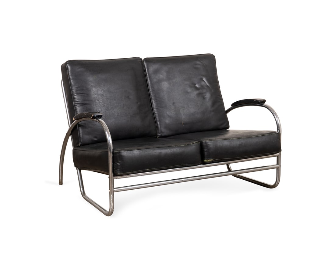 Royal Metal Co. Black Vinyl Settee, 1950s (1 of 8)